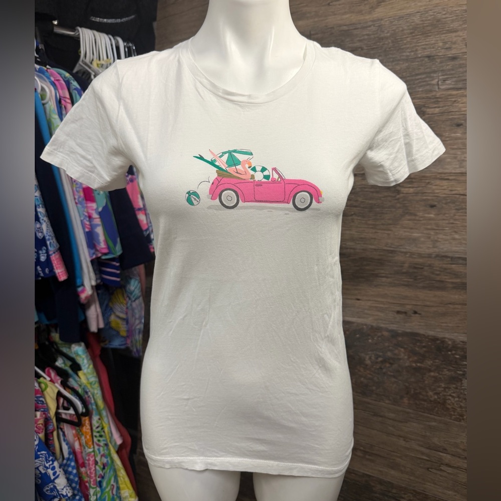 J. Crew White Collector Tee with Pink Convertible Graphic